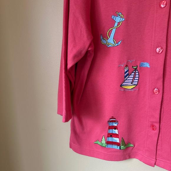 Needle & Threads Pink Lighthouse Embroidered Cardigan - Picture 3 of 5